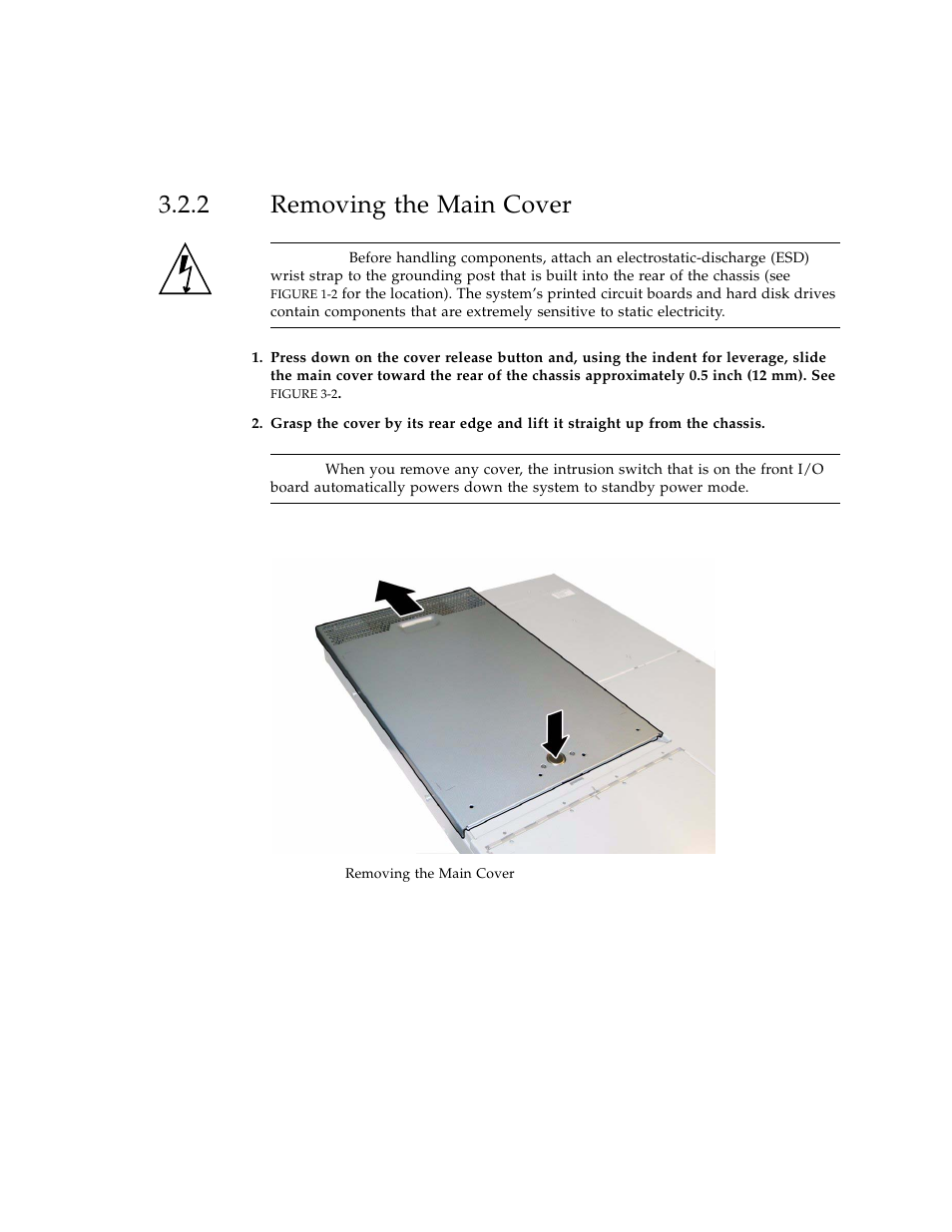 2 removing the main cover, Removing the main cover | Sun Microsystems Sun Fire X4100 User Manual | Page 63 / 302