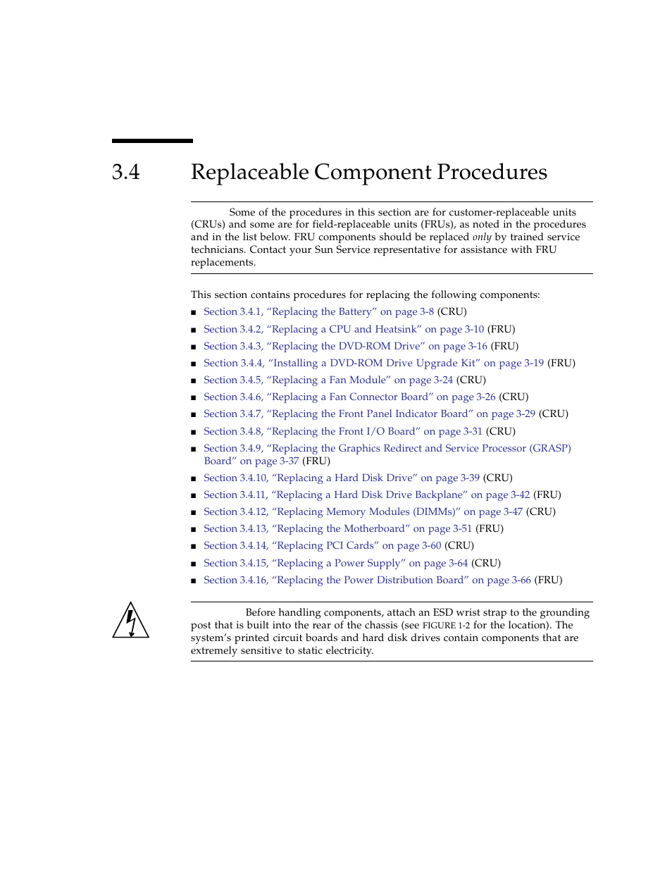 4 replaceable component procedures, Replaceable component procedures | Sun Microsystems Sun Fire X4100 User Manual | Page 67 / 302