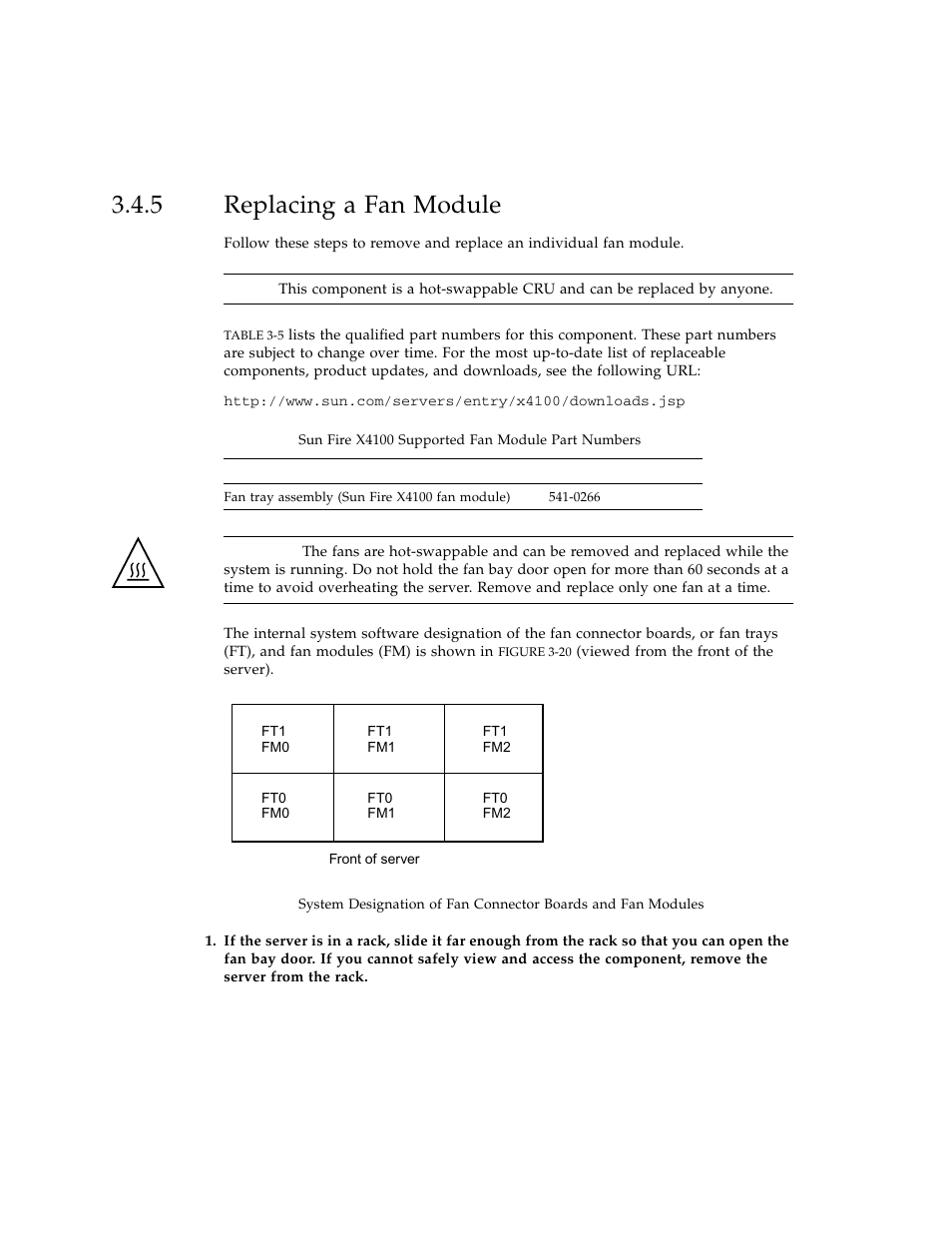 5 replacing a fan module, Replacing a fan module | Sun Microsystems Sun Fire X4100 User Manual | Page 84 / 302