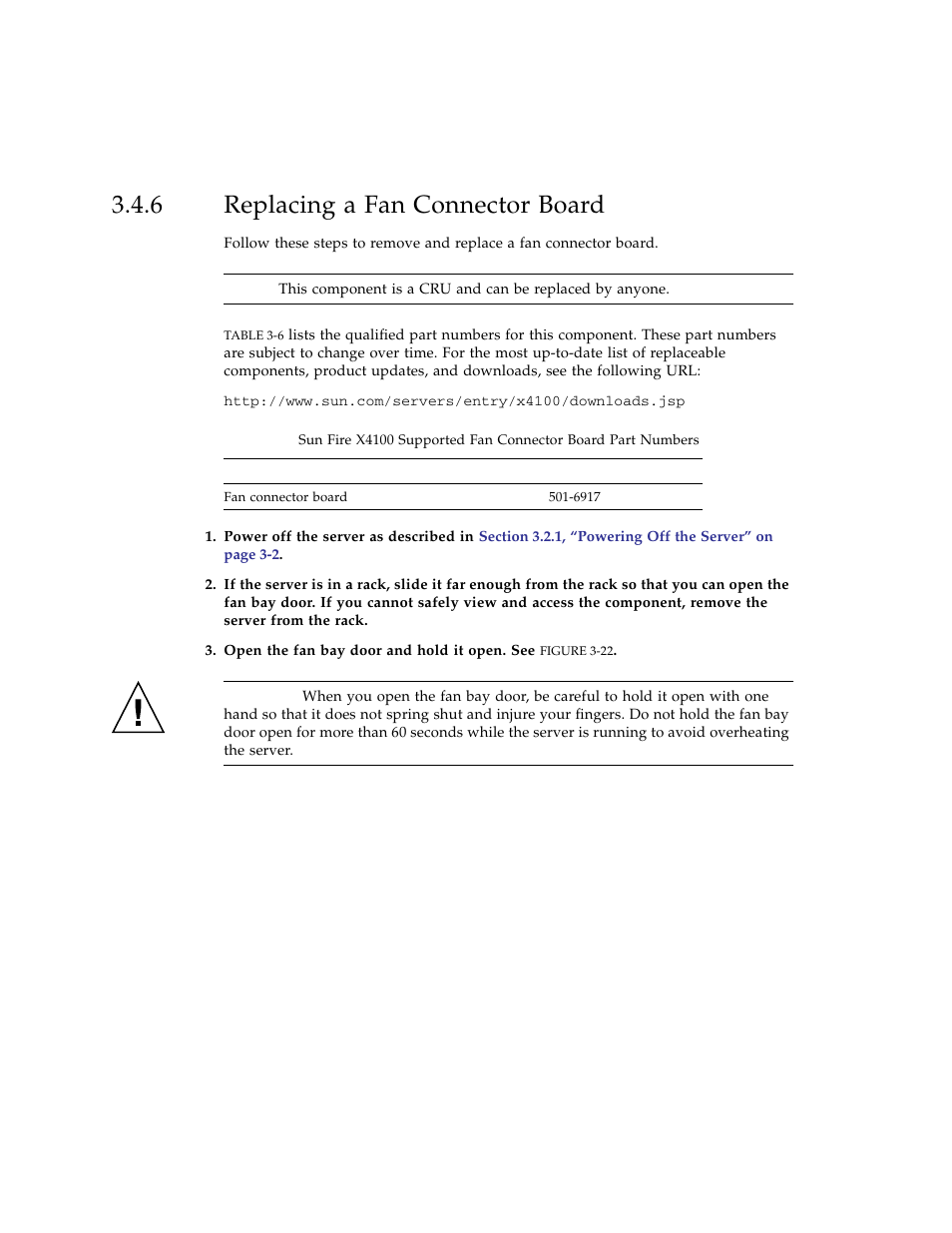 6 replacing a fan connector board, Replacing a fan connector board | Sun Microsystems Sun Fire X4100 User Manual | Page 86 / 302