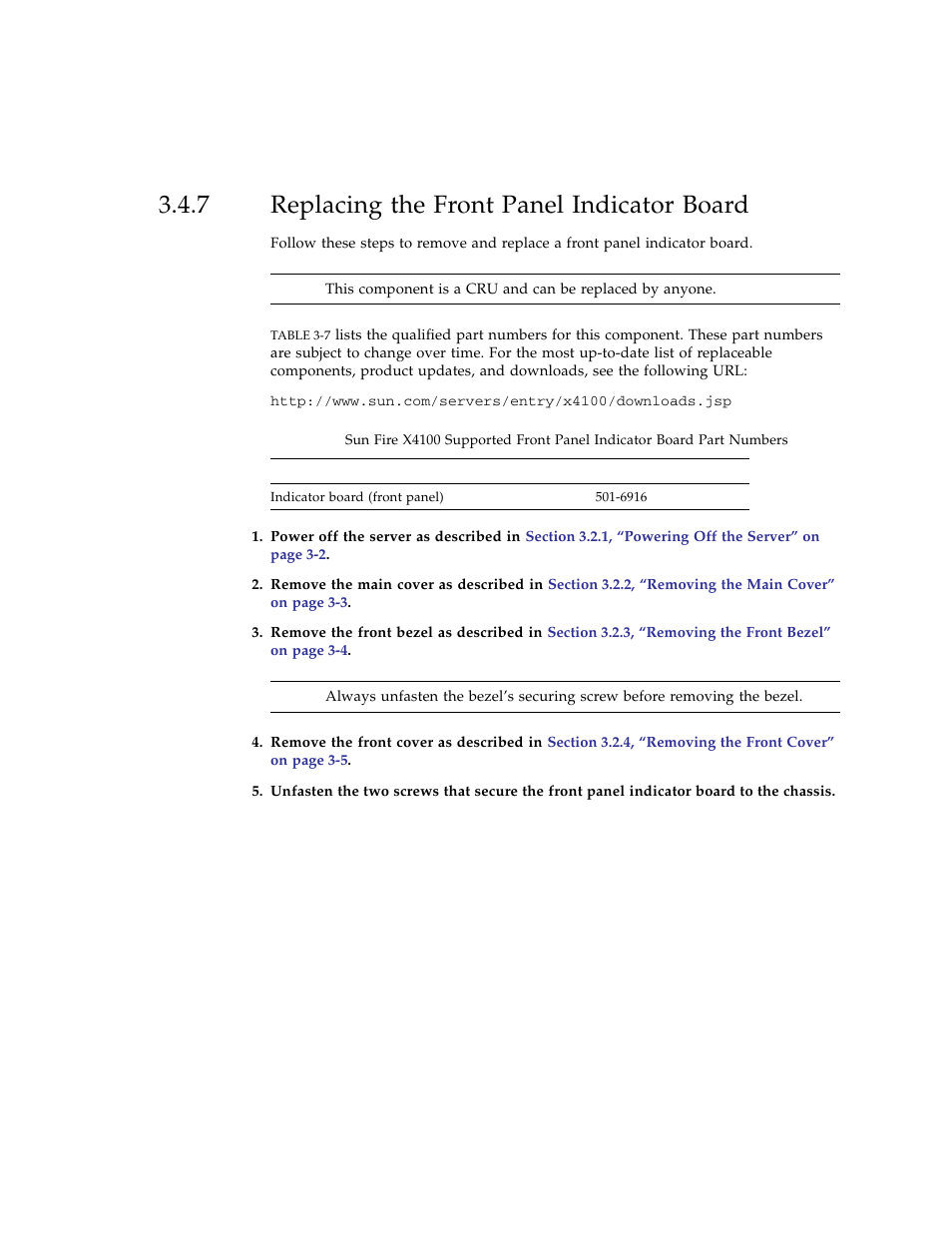 7 replacing the front panel indicator board, Replacing the front panel indicator board | Sun Microsystems Sun Fire X4100 User Manual | Page 89 / 302