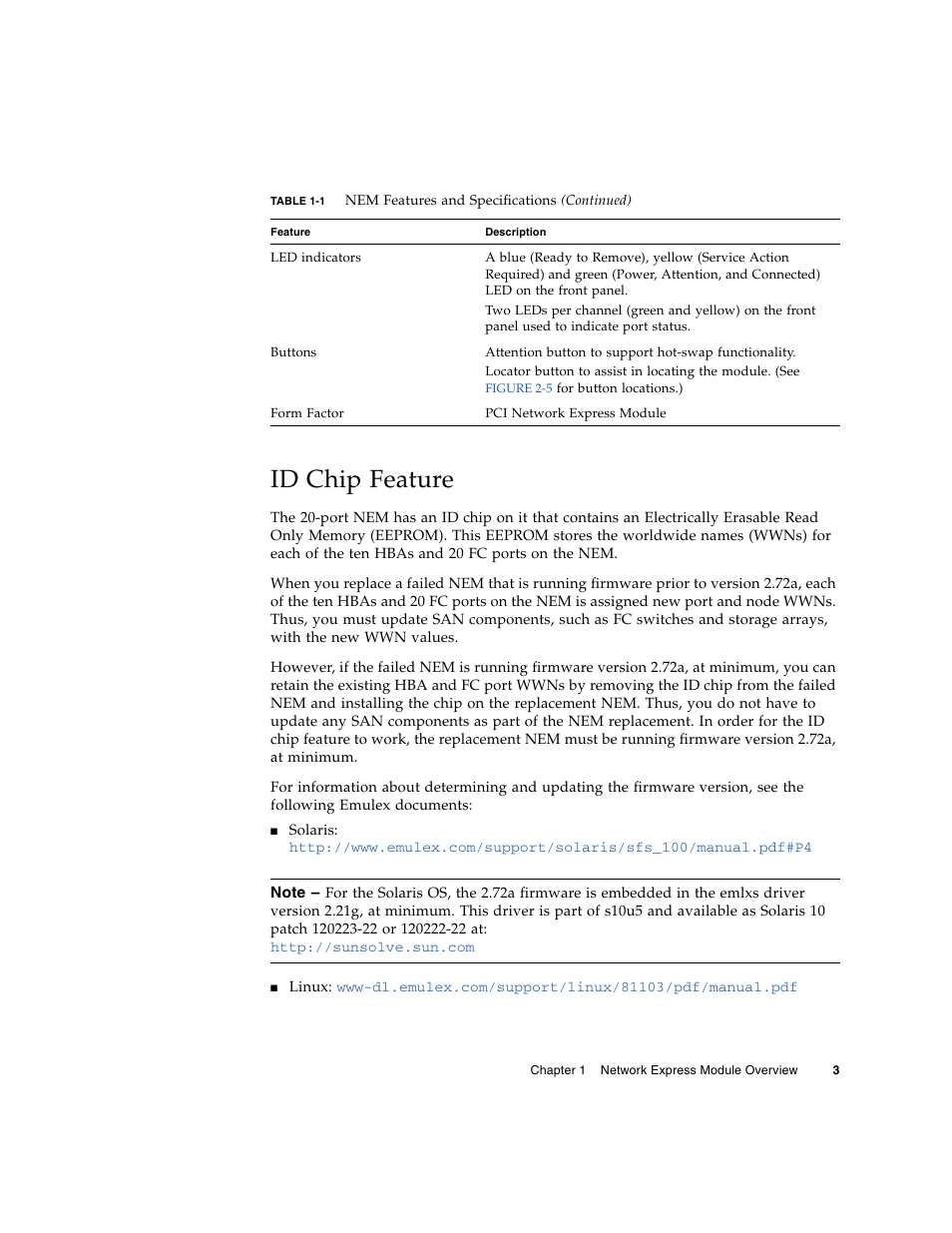 Id chip feature | Sun Microsystems Sun StorageTek SG-XPCIE20FC-NEM-Z User Manual | Page 19 / 68