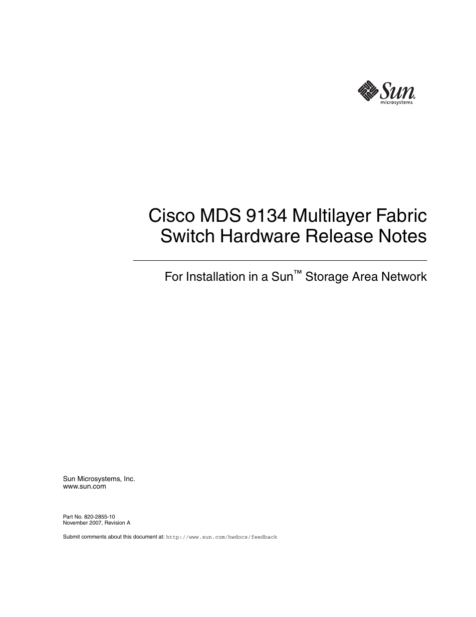 Sun Microsystems MDS 9134 User Manual | 10 pages
