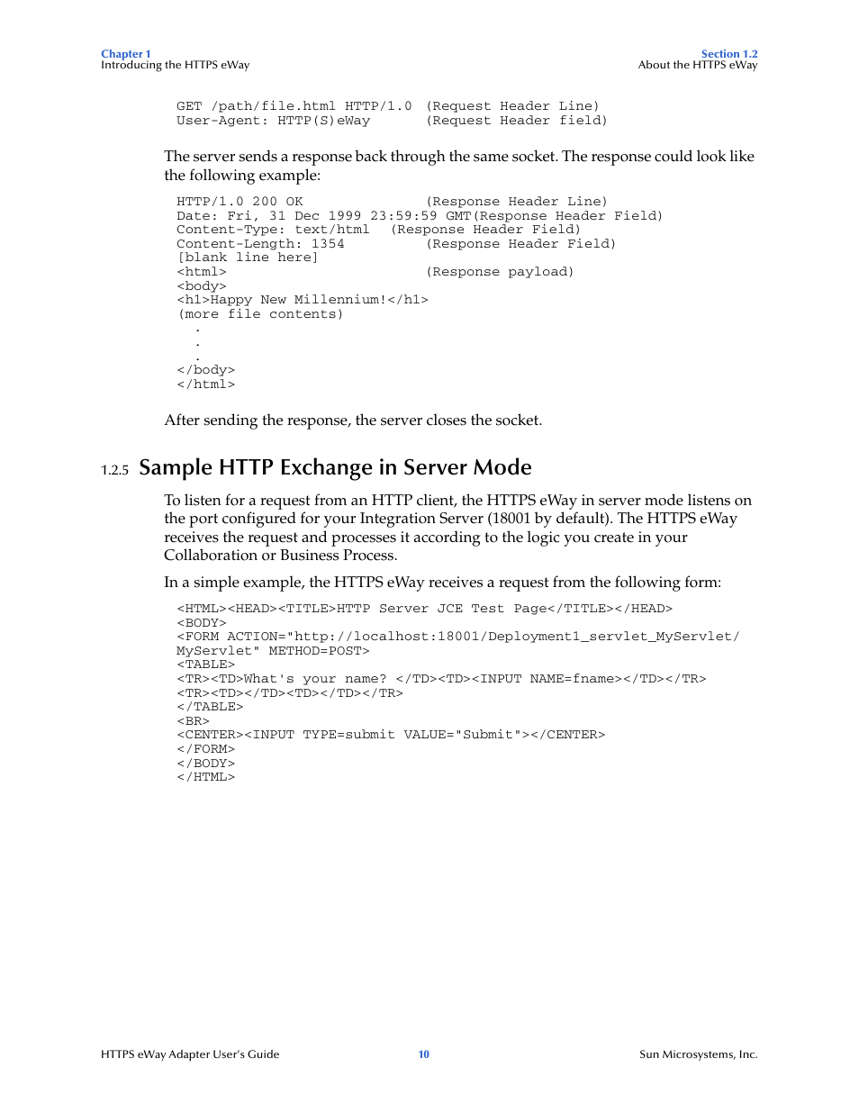 5 sample http exchange in server mode, Sample http exchange in server mode | Sun Microsystems 5.1.1 User Manual | Page 10 / 114