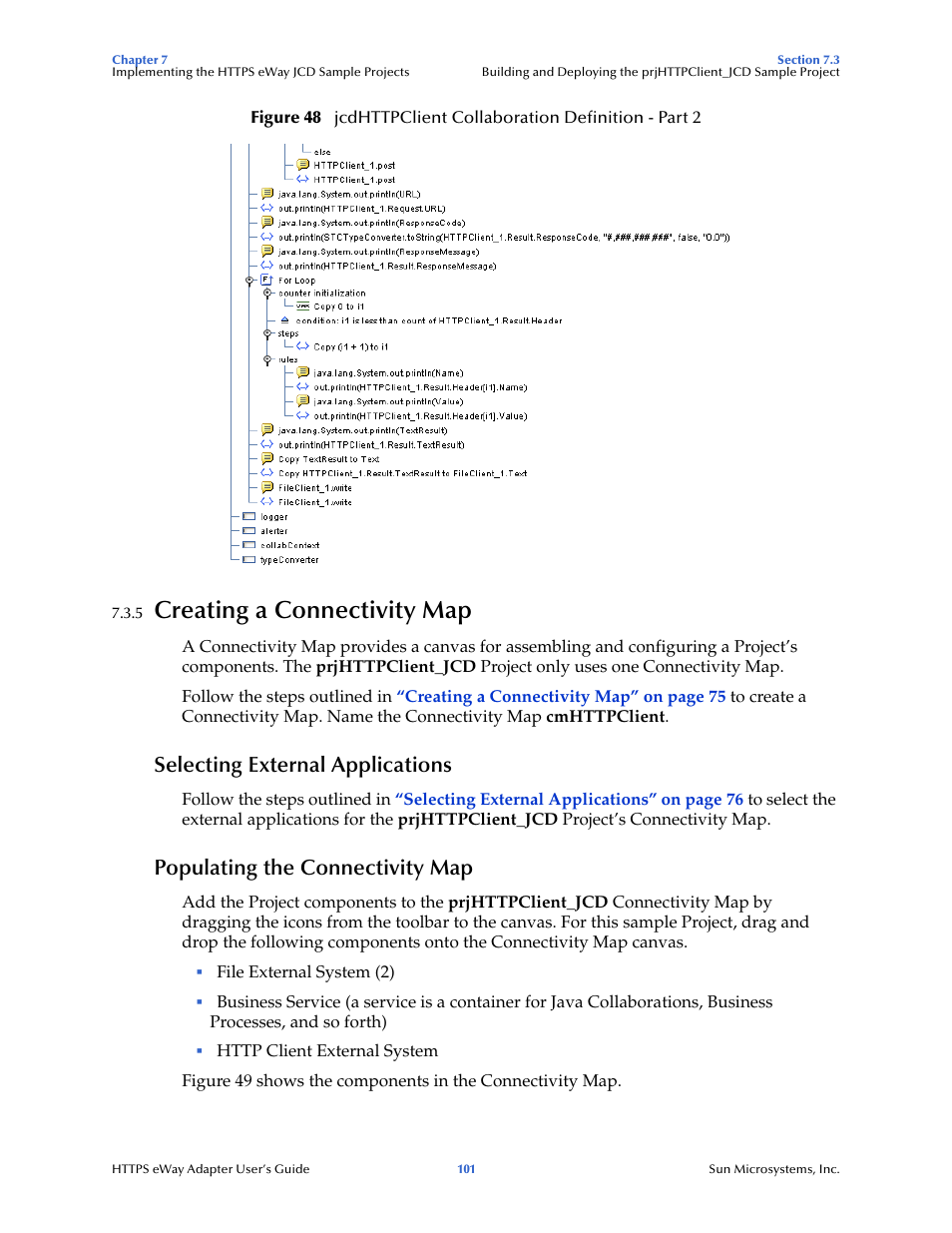 5 creating a connectivity map, Selecting external applications, Populating the connectivity map | Creating a connectivity map | Sun Microsystems 5.1.1 User Manual | Page 101 / 114