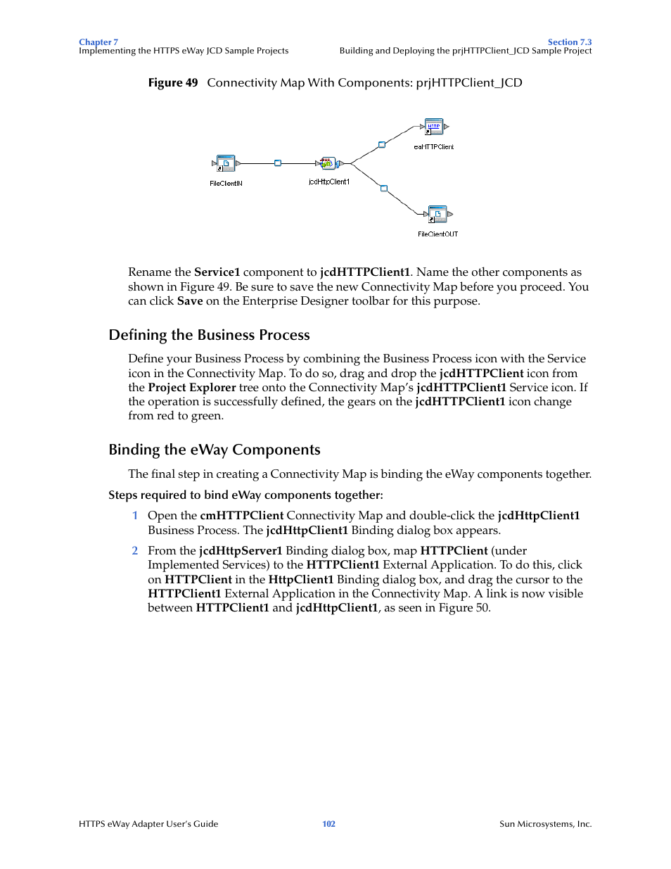 Defining the business process, Binding the eway components, Figure 49 s | Sun Microsystems 5.1.1 User Manual | Page 102 / 114