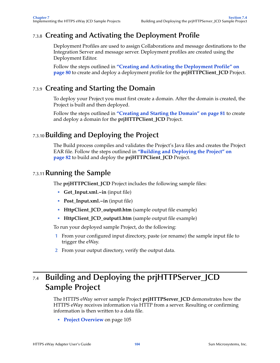 8 creating and activating the deployment profile, 9 creating and starting the domain, 10 building and deploying the project | 11 running the sample, Creating and activating the deployment profile, Creating and starting the domain, Building and deploying the project, Running the sample, Creating and activating the deployment, Creating and starting the domain” on | Sun Microsystems 5.1.1 User Manual | Page 104 / 114