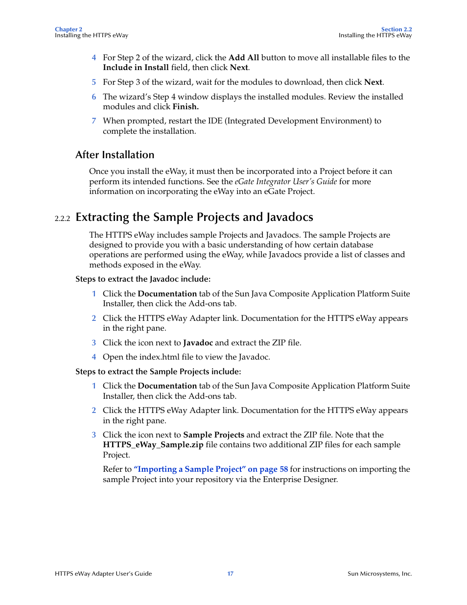 After installation, 2 extracting the sample projects and javadocs, Extracting the sample projects and javadocs | Sun Microsystems 5.1.1 User Manual | Page 17 / 114