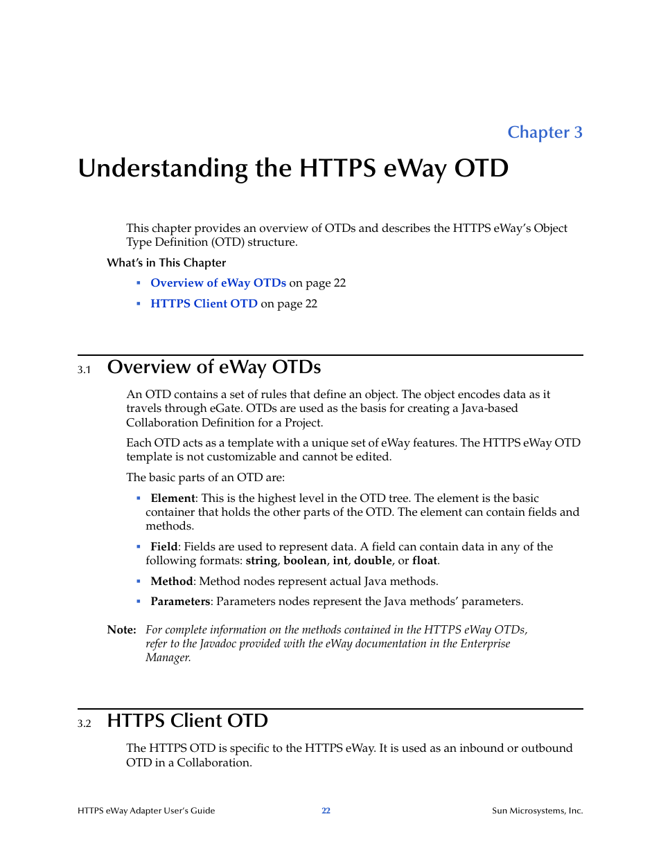 Understanding the https eway otd, 1 overview of eway otds, 2 https client otd | Chapter 3, Overview of eway otds, Https client otd, Understanding the https eway otd” : pr | Sun Microsystems 5.1.1 User Manual | Page 22 / 114