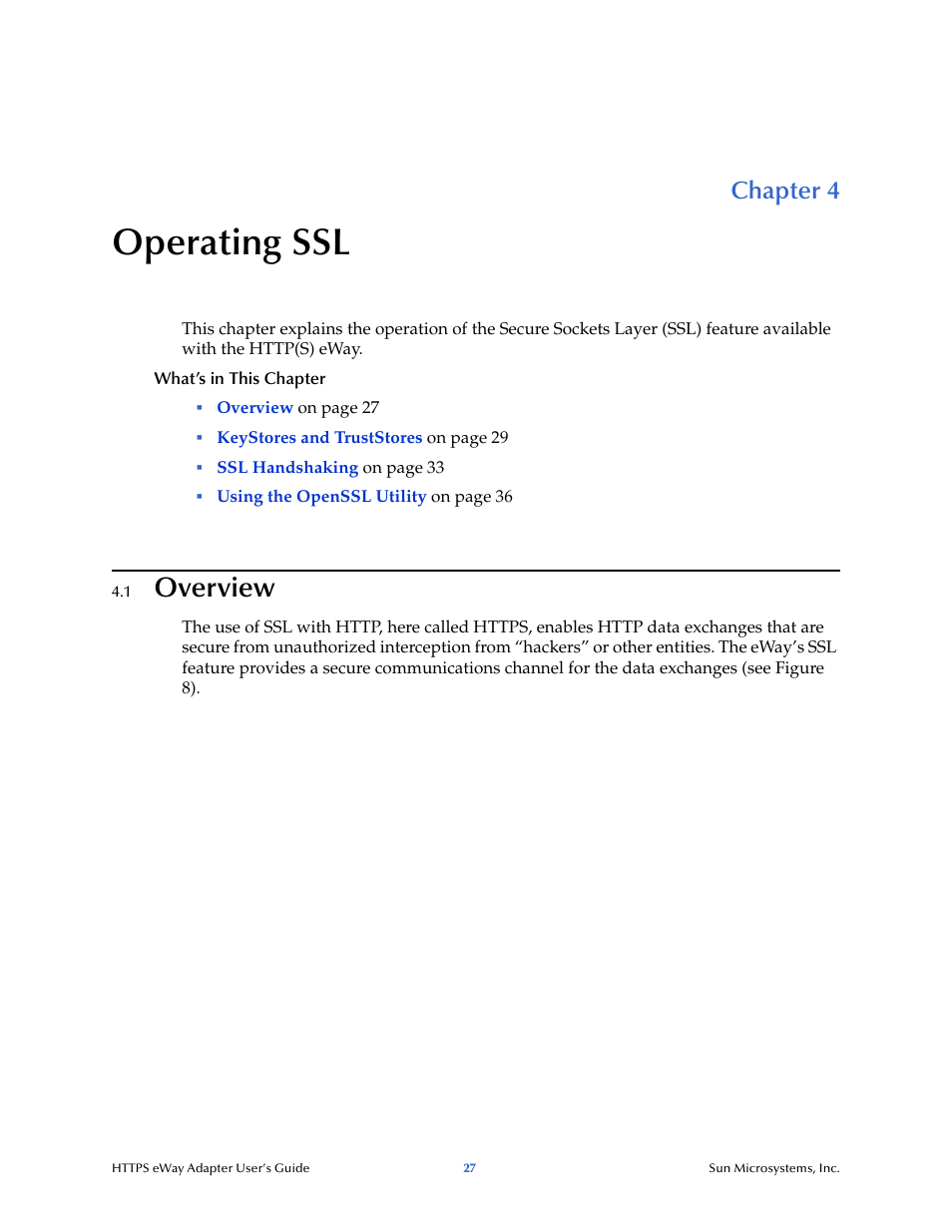 Operating ssl, 1 overview, Chapter 4 | Overview | Sun Microsystems 5.1.1 User Manual | Page 27 / 114
