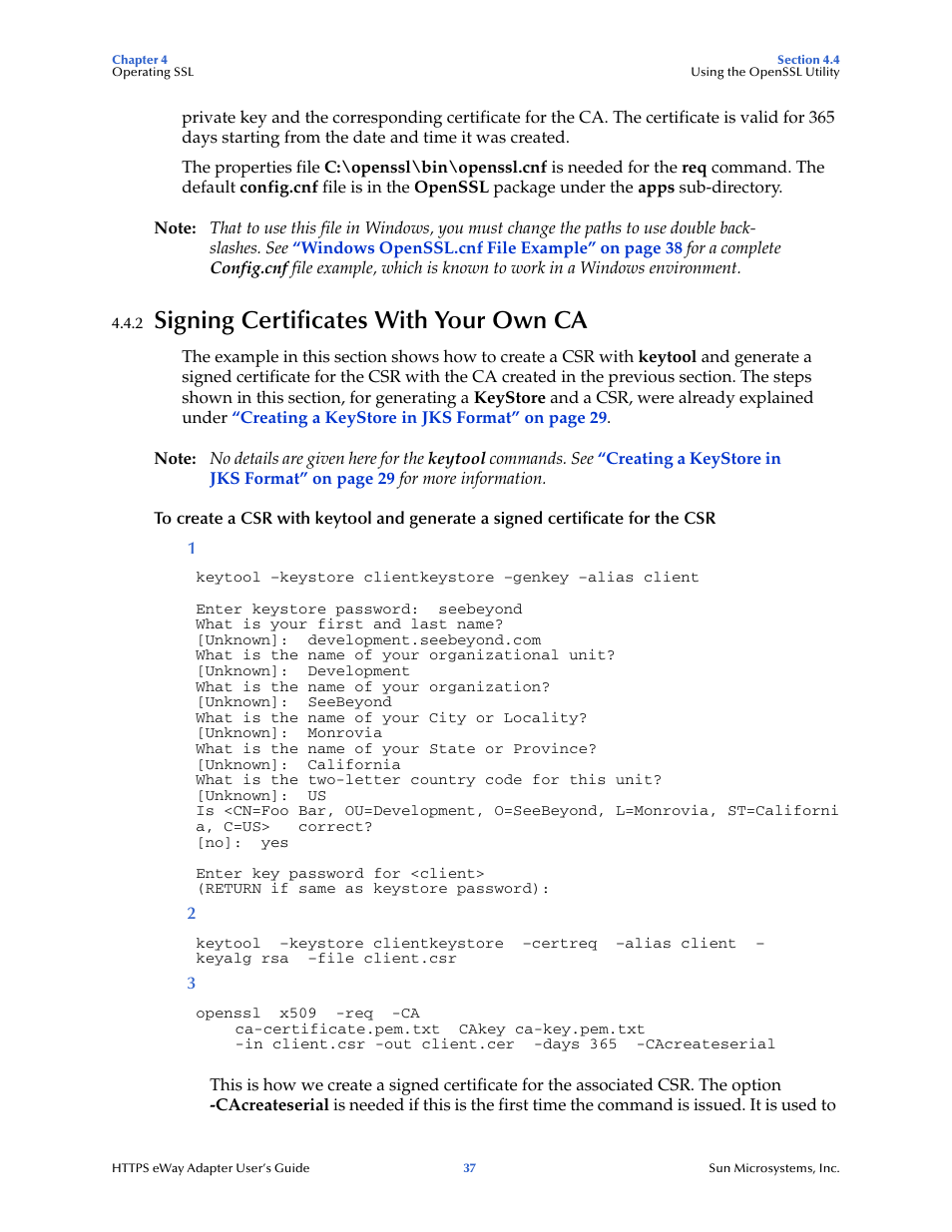2 signing certificates with your own ca, Signing certificates with your own ca, A csr (see | Signing certificates with your | Sun Microsystems 5.1.1 User Manual | Page 37 / 114