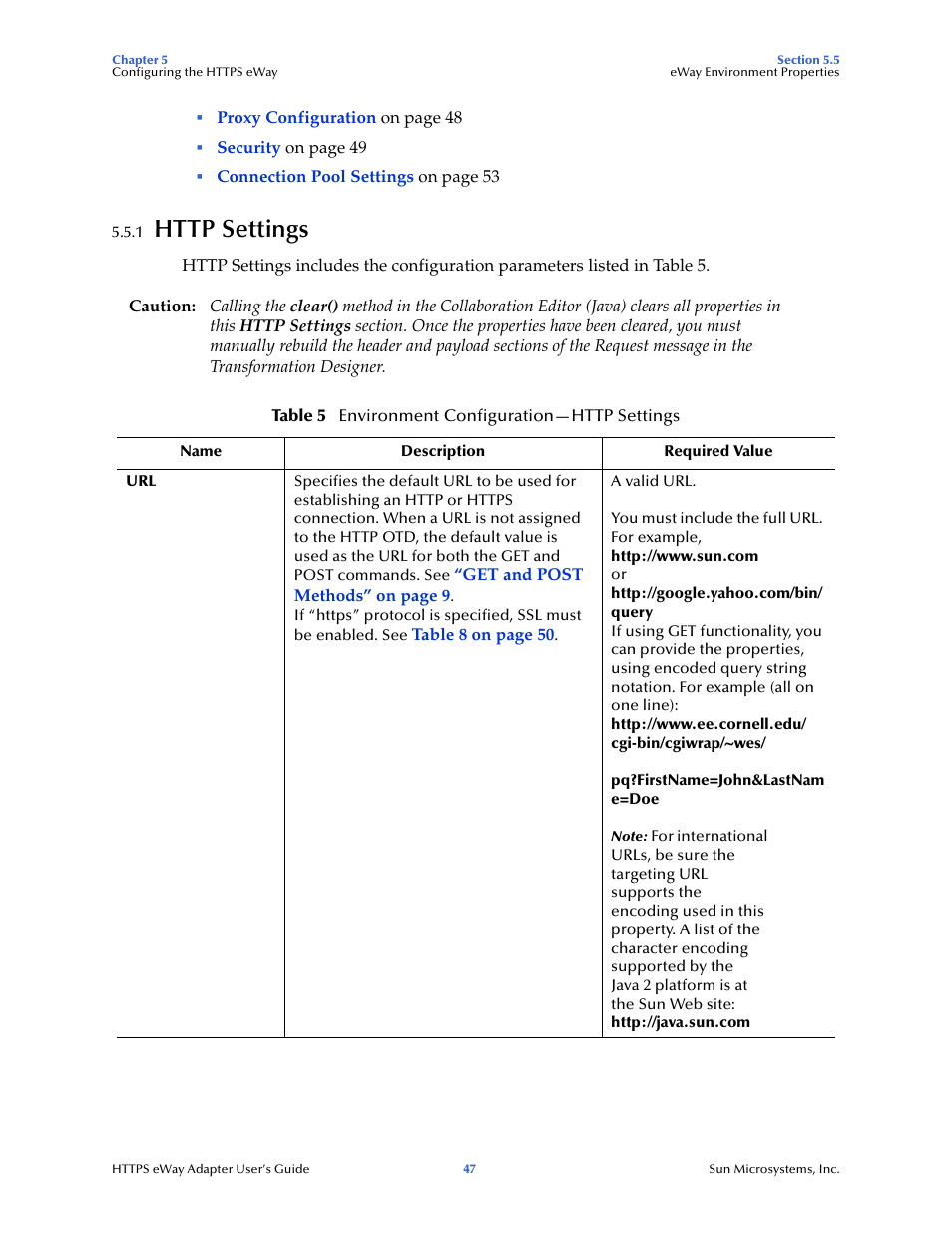1 http settings, Http settings | Sun Microsystems 5.1.1 User Manual | Page 47 / 114