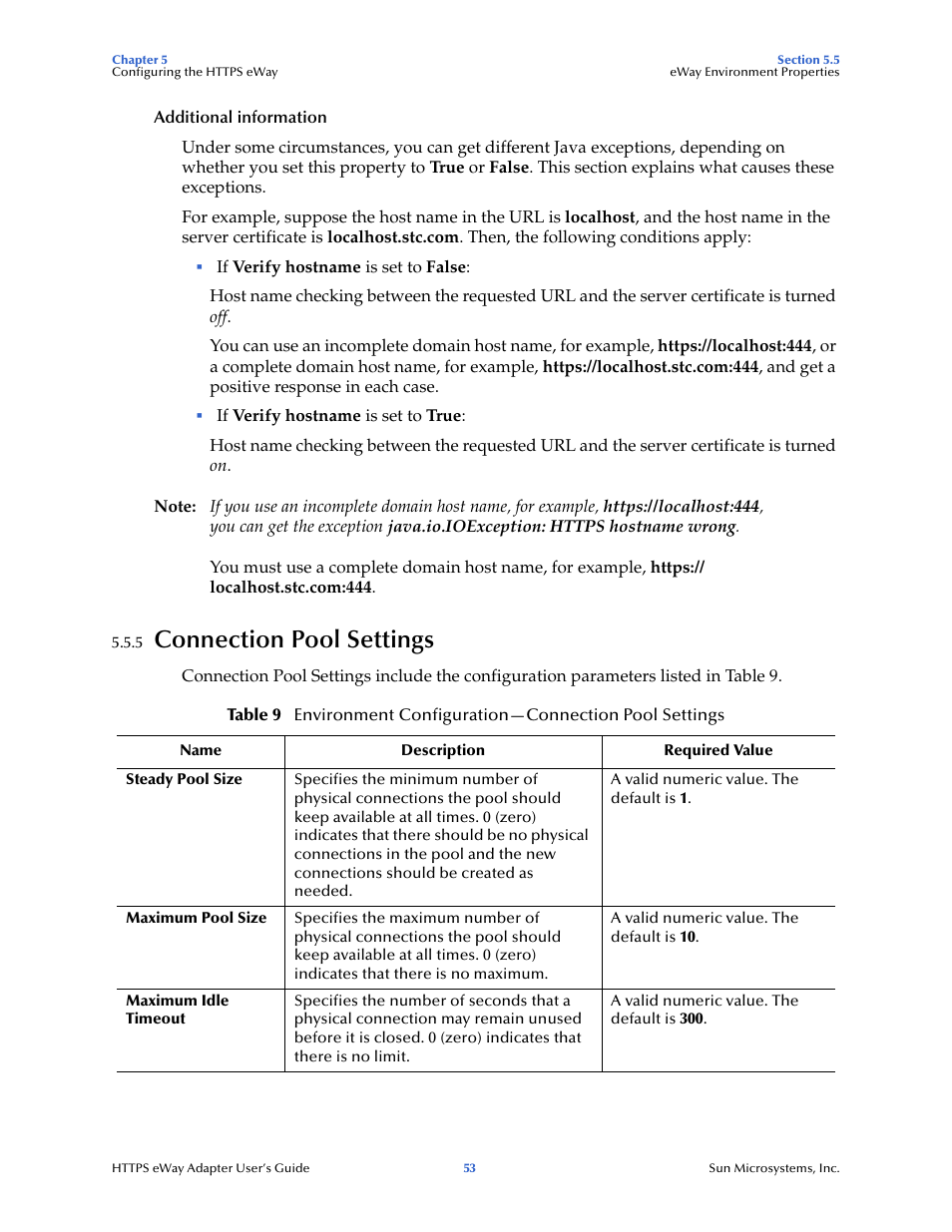 5 connection pool settings, Connection pool settings | Sun Microsystems 5.1.1 User Manual | Page 53 / 114