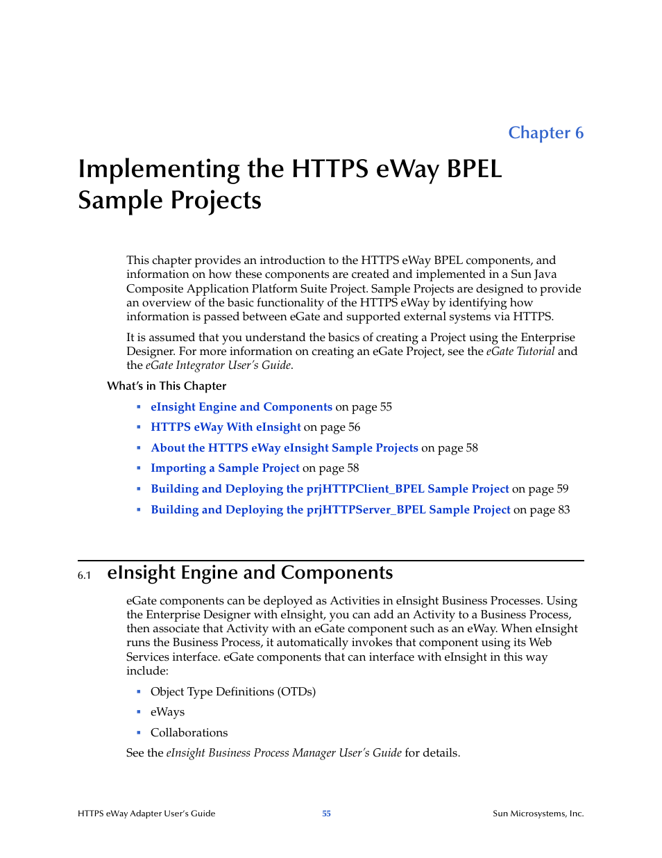Implementing the https eway bpel sample projects, 1 einsight engine and components, Chapter 6 | Einsight engine and components | Sun Microsystems 5.1.1 User Manual | Page 55 / 114