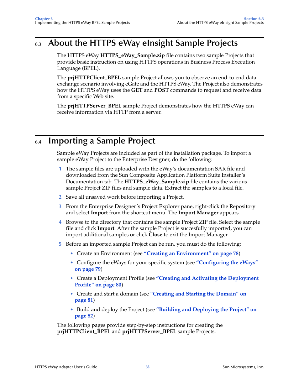 3 about the https eway einsight sample projects, 4 importing a sample project, About the https eway einsight sample projects | Importing a sample project | Sun Microsystems 5.1.1 User Manual | Page 58 / 114