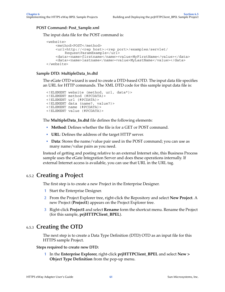 2 creating a project, 3 creating the otd, Creating a project | Creating the otd | Sun Microsystems 5.1.1 User Manual | Page 61 / 114