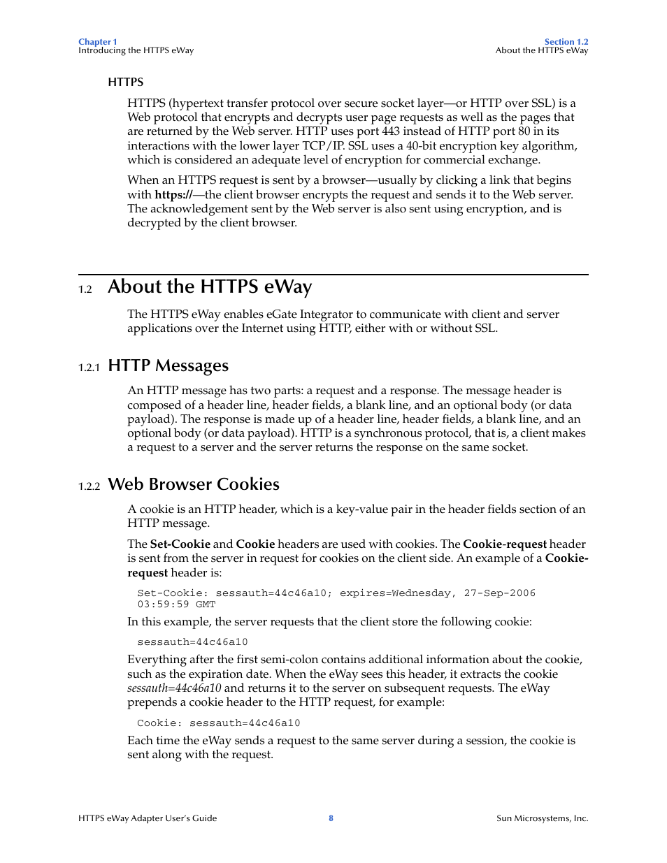 2 about the https eway, 1 http messages, 2 web browser cookies | About the https eway, Http messages, Web browser cookies | Sun Microsystems 5.1.1 User Manual | Page 8 / 114