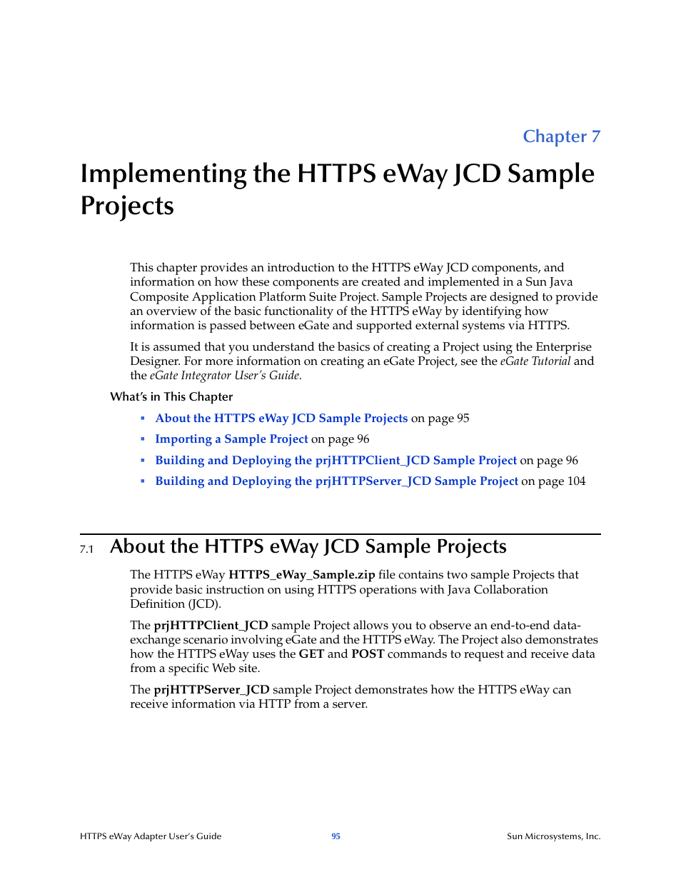 Implementing the https eway jcd sample projects, 1 about the https eway jcd sample projects, Chapter 7 | About the https eway jcd sample projects | Sun Microsystems 5.1.1 User Manual | Page 95 / 114