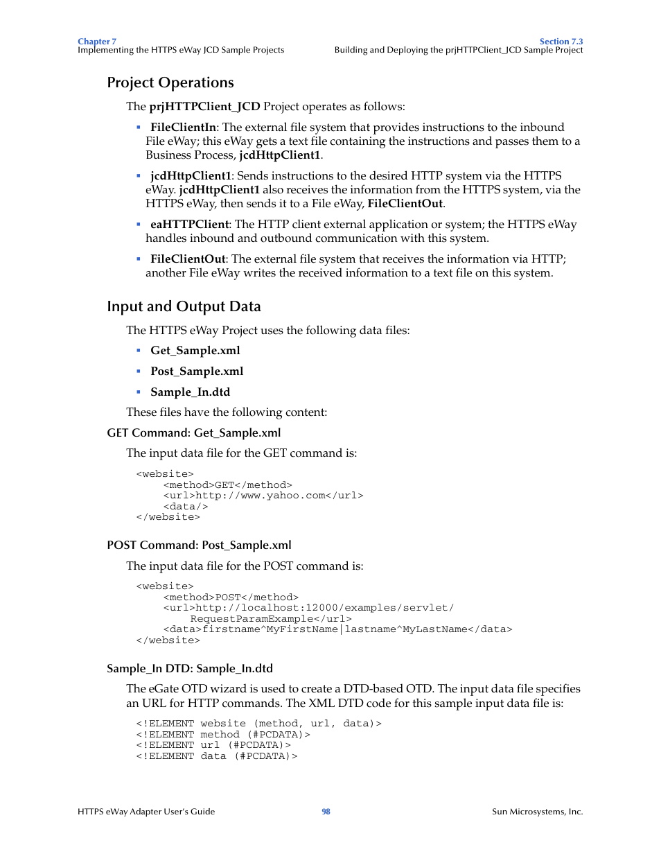 Project operations, Input and output data | Sun Microsystems 5.1.1 User Manual | Page 98 / 114