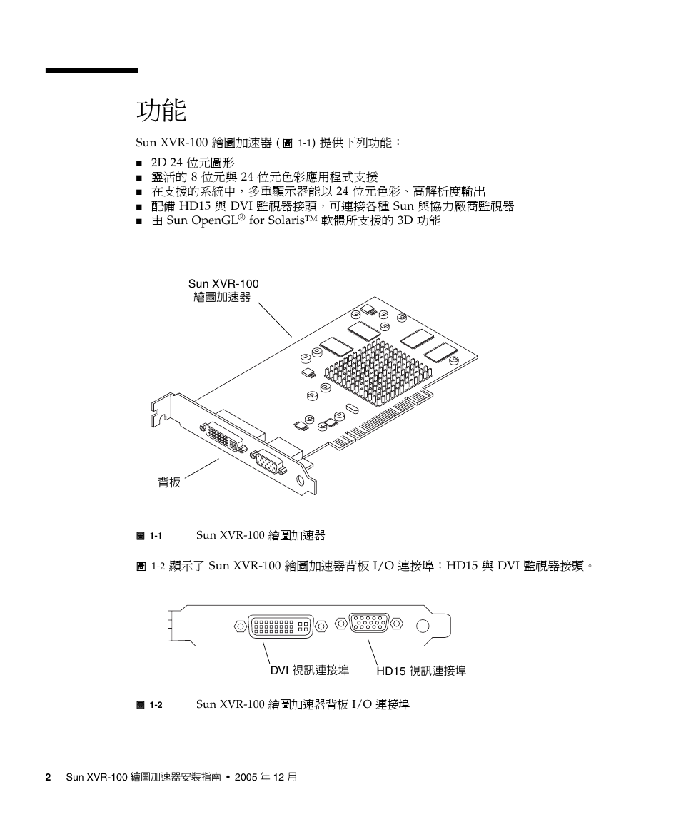 圖 1-1, Sun xvr-10, 圖 1-2 | 功能」頁碼 2 | Sun Microsystems XVR-100 User Manual | Page 20 / 52