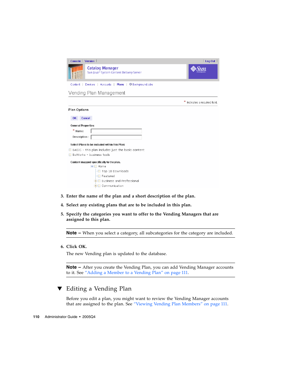 Editing a vending plan | Sun Microsystems Sun Java System Content Delivery Server 5 User Manual | Page 128 / 283