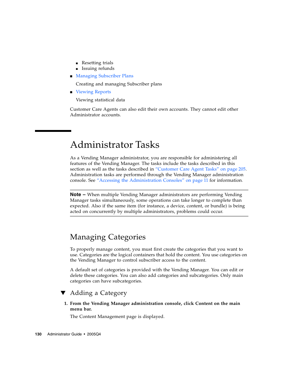 Administrator tasks, Managing categories, Adding a category | Sun Microsystems Sun Java System Content Delivery Server 5 User Manual | Page 149 / 283