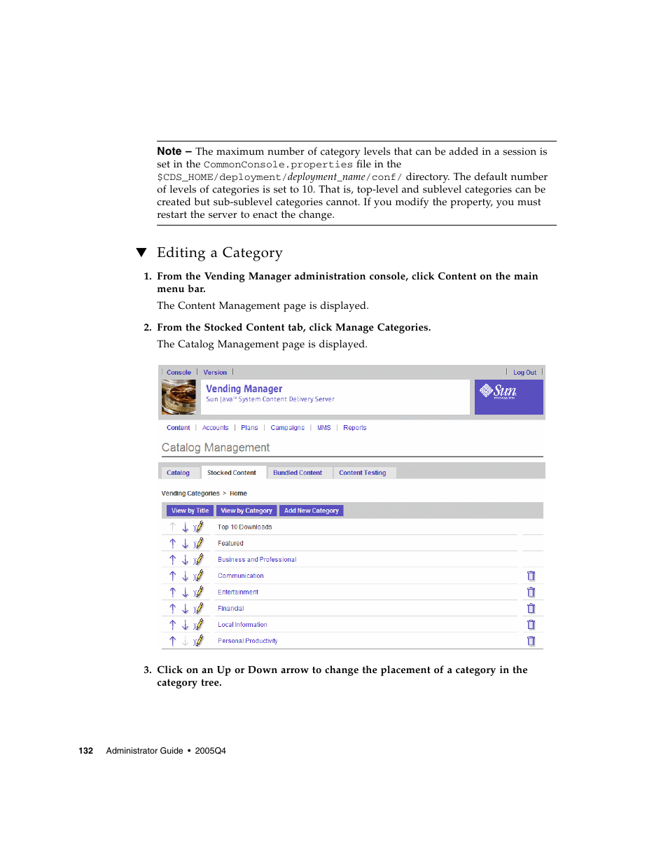 Editing a category | Sun Microsystems Sun Java System Content Delivery Server 5 User Manual | Page 151 / 283