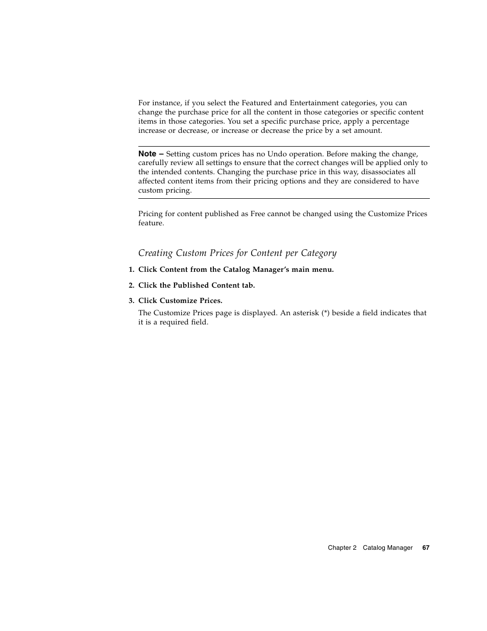 Creating custom prices for content per category | Sun Microsystems Sun Java System Content Delivery Server 5 User Manual | Page 85 / 283