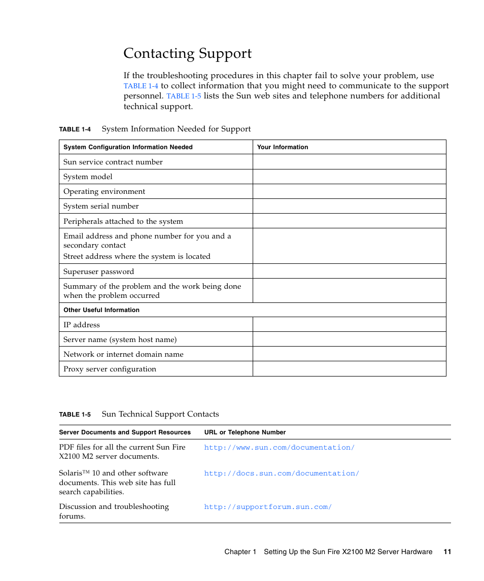 Contacting support | Sun Microsystems Sun Fire X2100 M2 User Manual | Page 15 / 40