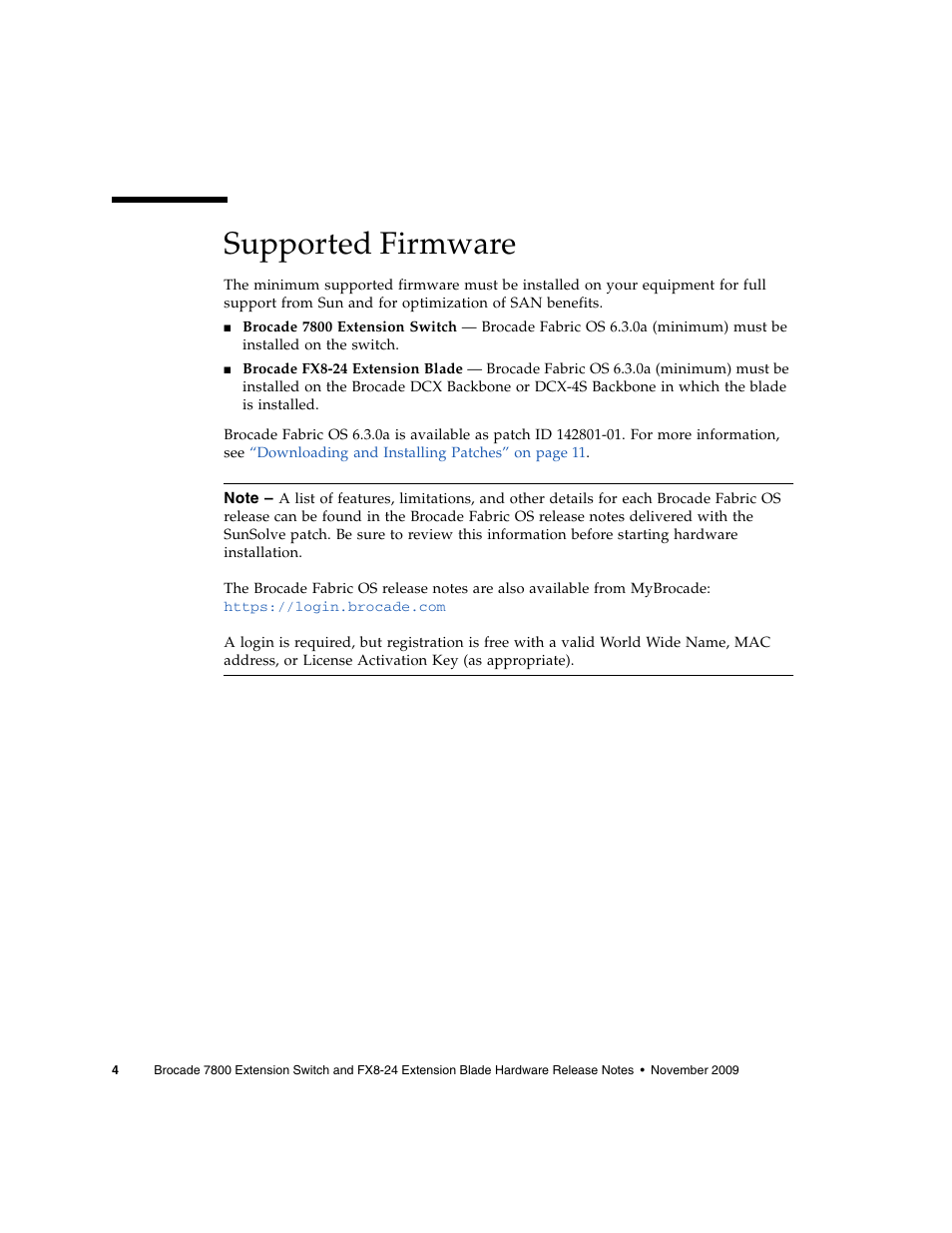 Supported firmware | Sun Microsystems Brocade Extension Switch 7800 User Manual | Page 6 / 16