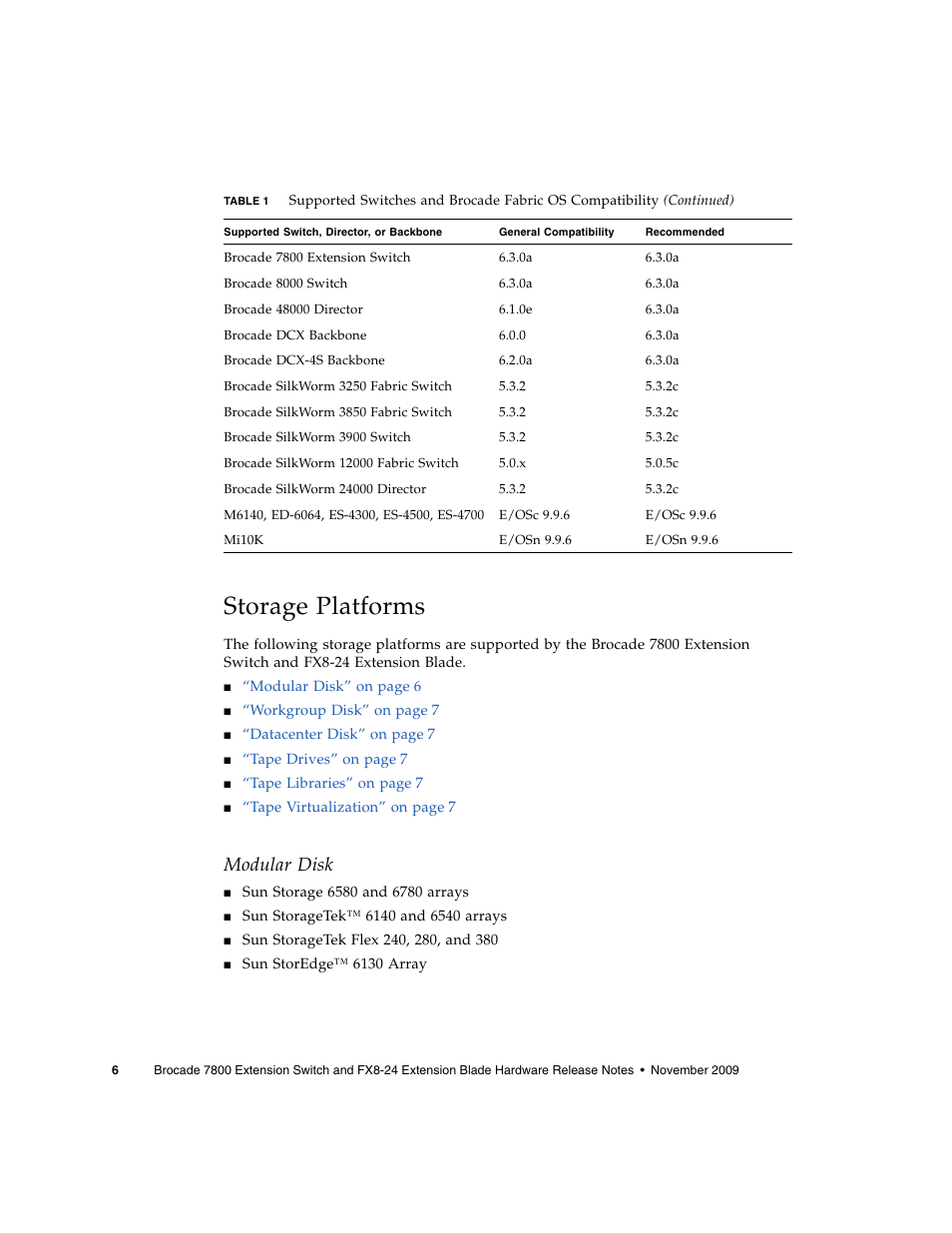 Storage platforms, Modular disk | Sun Microsystems Brocade Extension Switch 7800 User Manual | Page 8 / 16