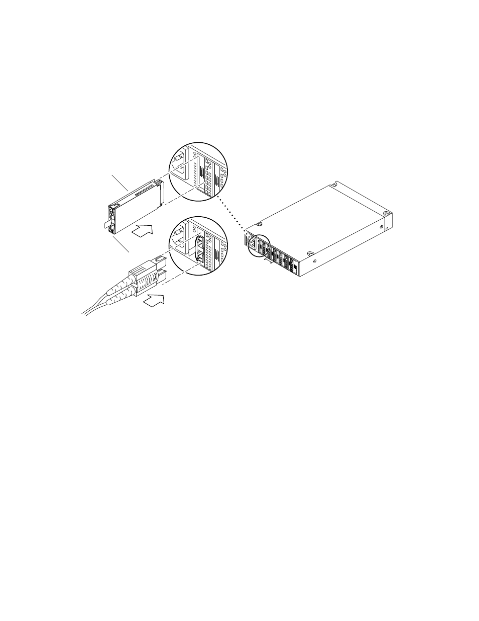 Figure32 installing a gbic that has a bail, Connect the fiber optic cable to the gbic | Sun Microsystems STOREDGE FC-100 User Manual | Page 33 / 38