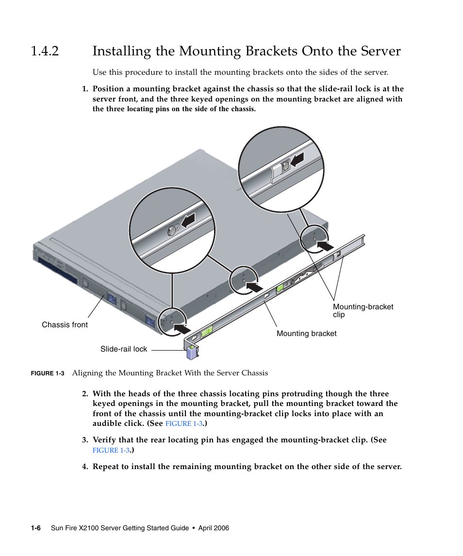 2 installing the mounting brackets onto the server, Installing the mounting brackets onto the server | Sun Microsystems SUN FIRE X2100 User Manual | Page 16 / 78