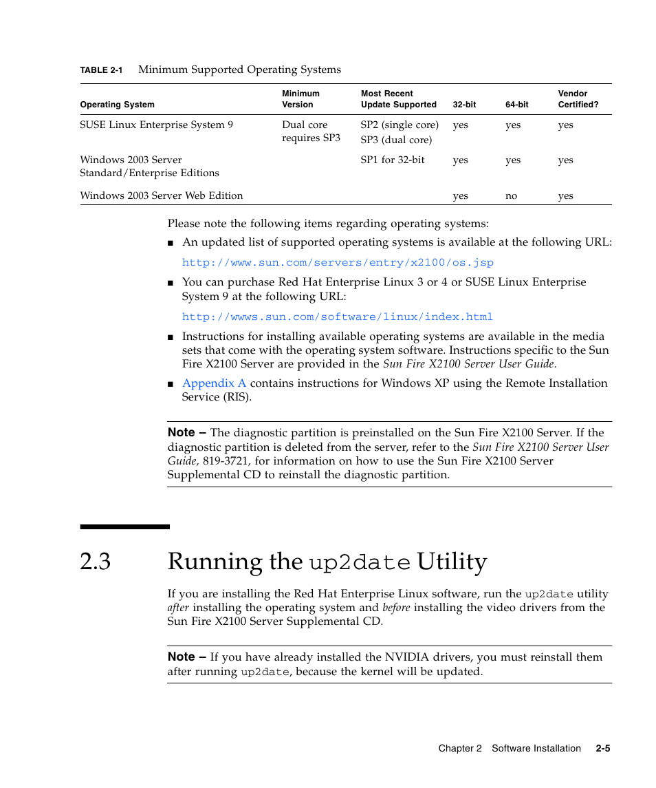 3 running the up2date utility, Running the up2date, Section | Running, Up2date | Sun Microsystems SUN FIRE X2100 User Manual | Page 39 / 78