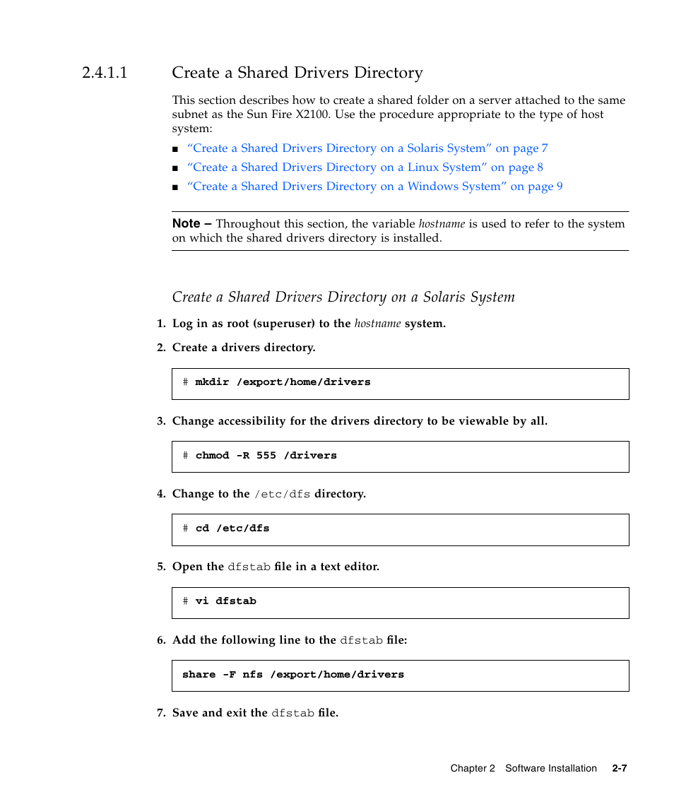 1 create a shared drivers directory, Create a shared drivers directory, Section | Sun Microsystems SUN FIRE X2100 User Manual | Page 41 / 78