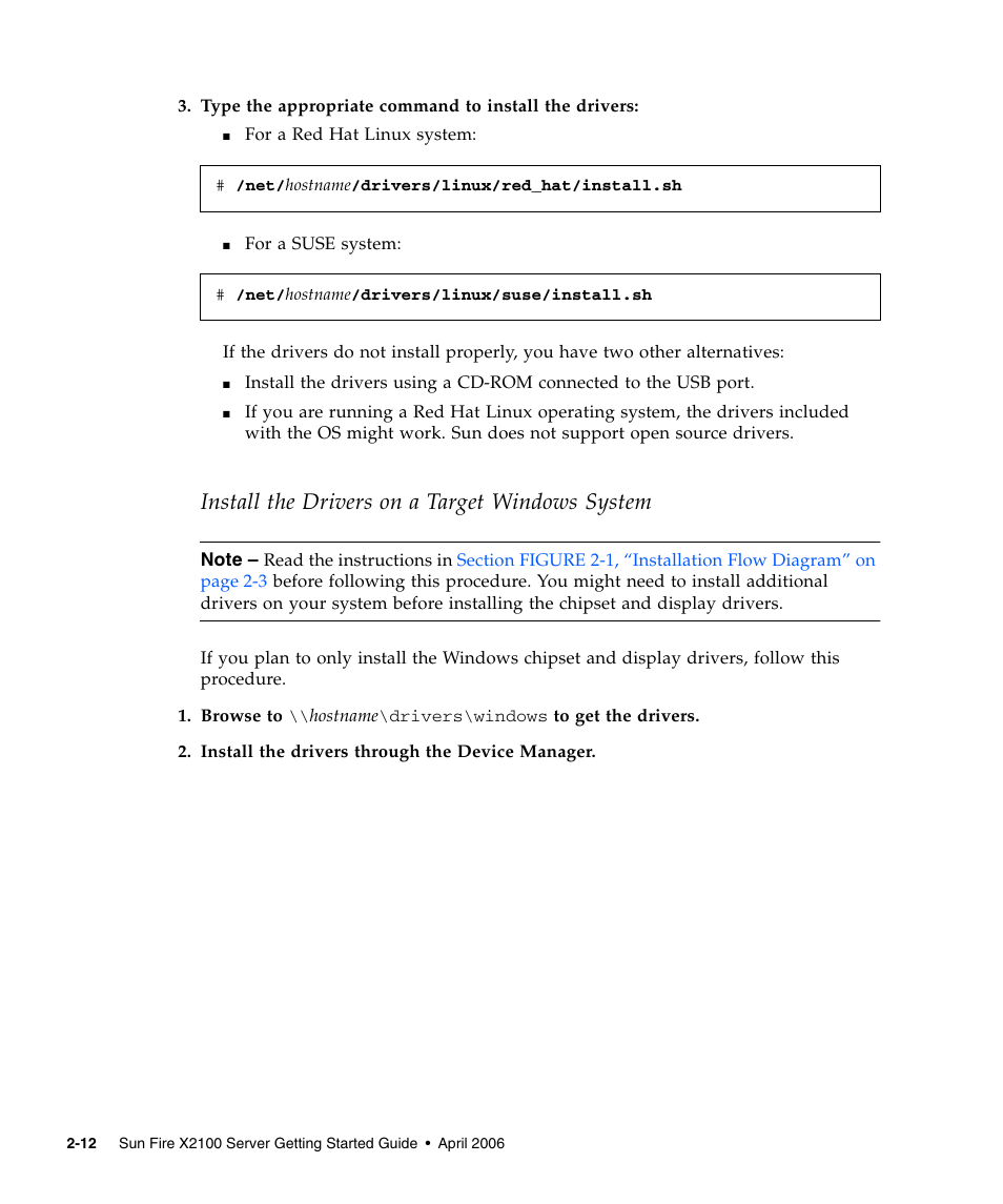 Install the drivers on a target windows system | Sun Microsystems SUN FIRE X2100 User Manual | Page 46 / 78