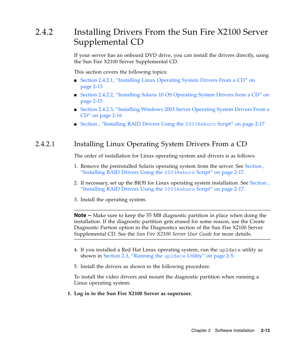 Section, Installing, Drivers | From | Sun Microsystems SUN FIRE X2100 User Manual | Page 47 / 78