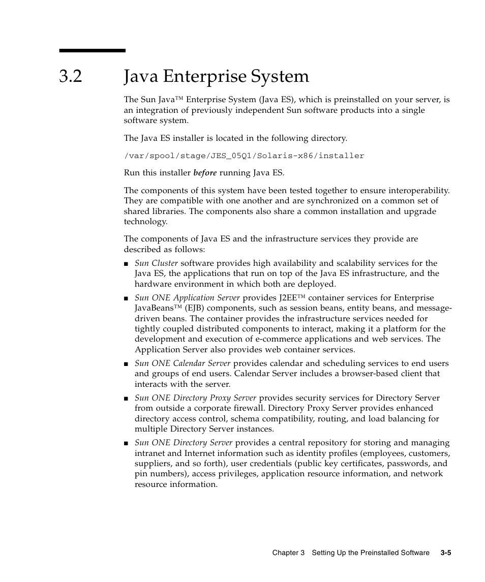 2 java enterprise system, Java enterprise system, Section | Sun Microsystems SUN FIRE X2100 User Manual | Page 61 / 78