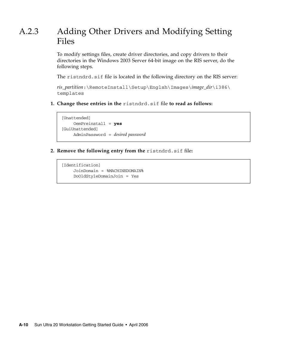 A.2.3, Adding other drivers and modifying setting files, A–10 | Sun Microsystems SUN FIRE X2100 User Manual | Page 74 / 78