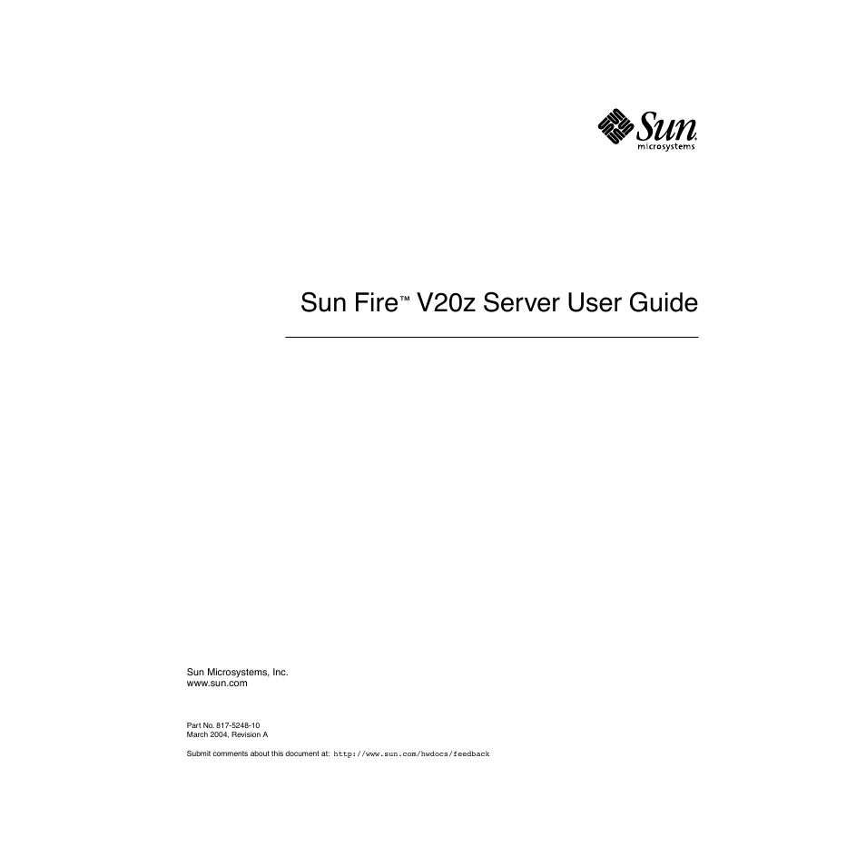 Sun Microsystems Sun Fire V20z User Manual | 106 pages