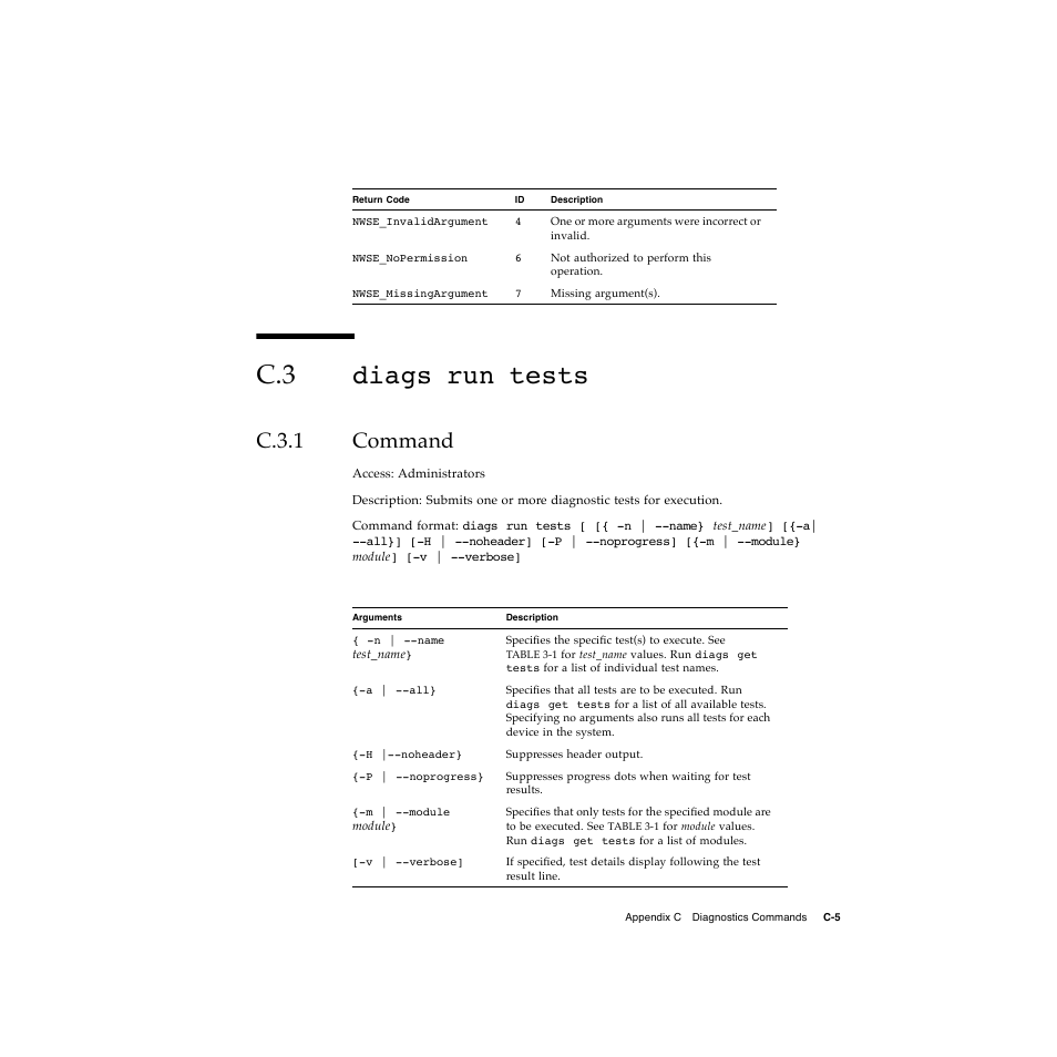 C.3 diags run tests, C.3.1 command, Diags run tests | Sun Microsystems Sun Fire V20z User Manual | Page 103 / 106