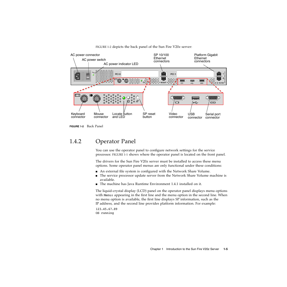 2 operator panel, Operator panel 1–5 | Sun Microsystems Sun Fire V20z User Manual | Page 15 / 106