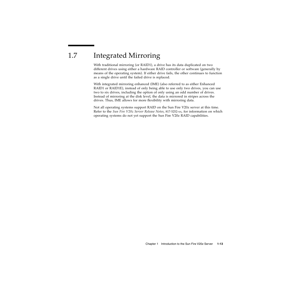 7 integrated mirroring, Integrated mirroring 1–13 | Sun Microsystems Sun Fire V20z User Manual | Page 23 / 106