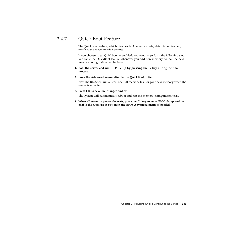 7 quick boot feature, Quick boot feature 2–15 | Sun Microsystems Sun Fire V20z User Manual | Page 39 / 106