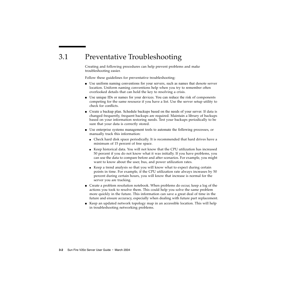 1 preventative troubleshooting, Preventative troubleshooting 3–2 | Sun Microsystems Sun Fire V20z User Manual | Page 42 / 106