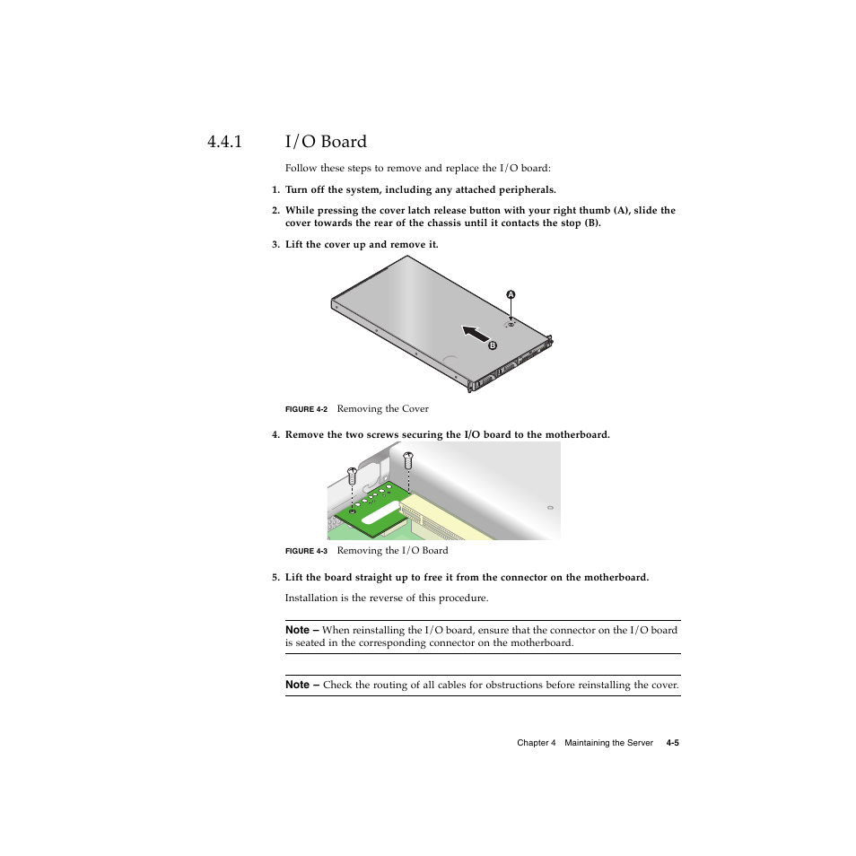 1 i/o board, I/o board 4–5 | Sun Microsystems Sun Fire V20z User Manual | Page 57 / 106