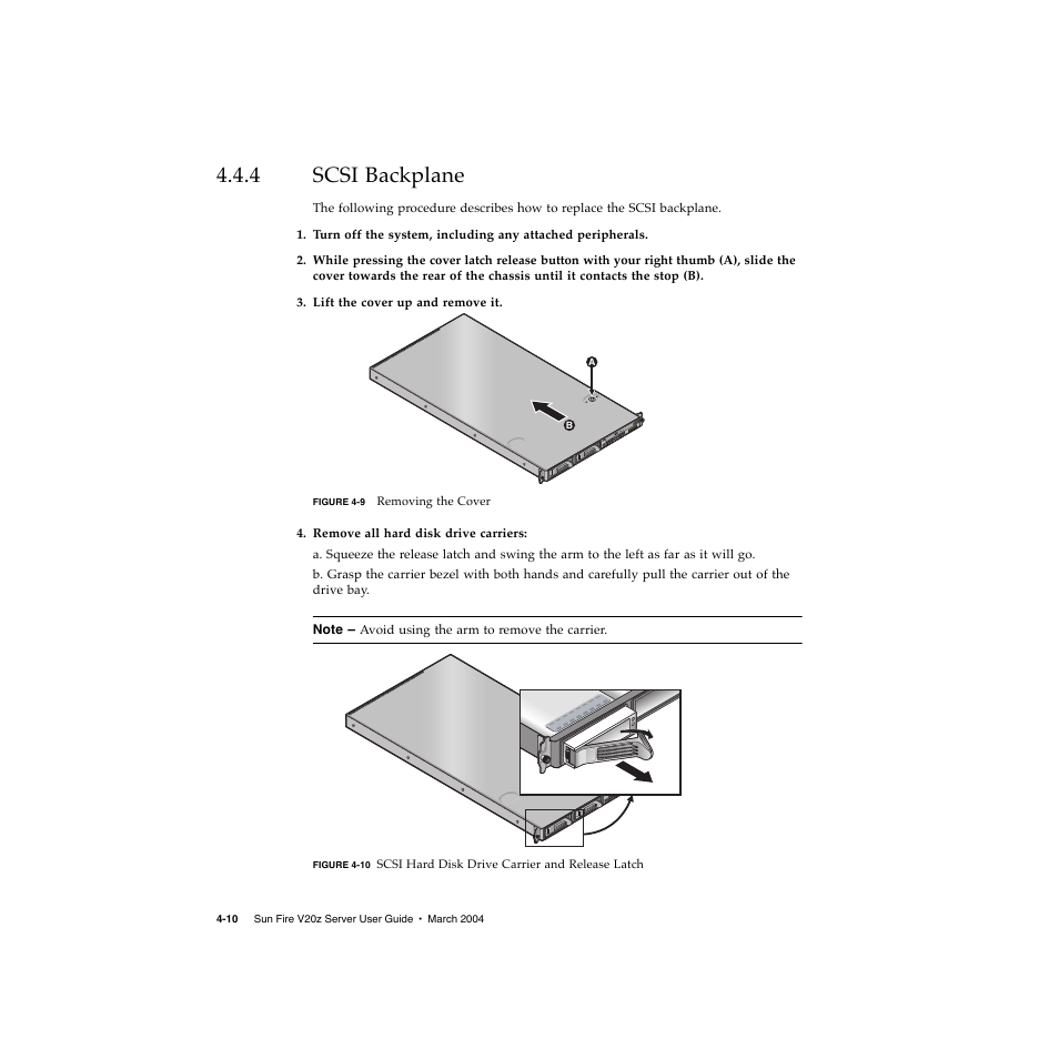 4 scsi backplane, Scsi backplane 4–10 | Sun Microsystems Sun Fire V20z User Manual | Page 62 / 106