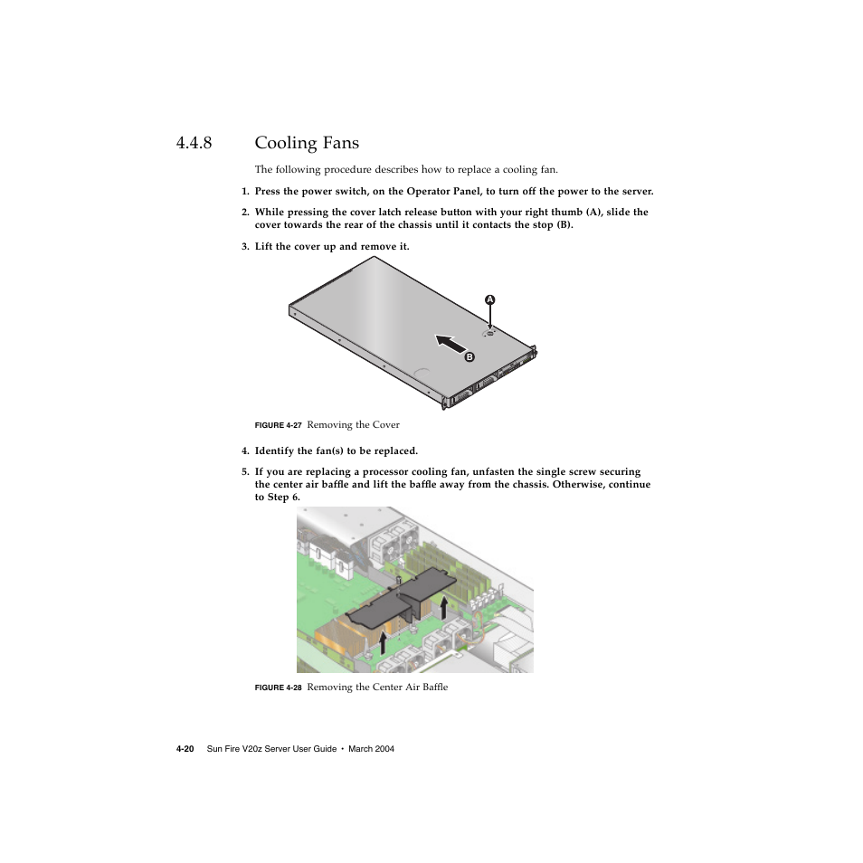 8 cooling fans, Cooling fans 4–20 | Sun Microsystems Sun Fire V20z User Manual | Page 72 / 106