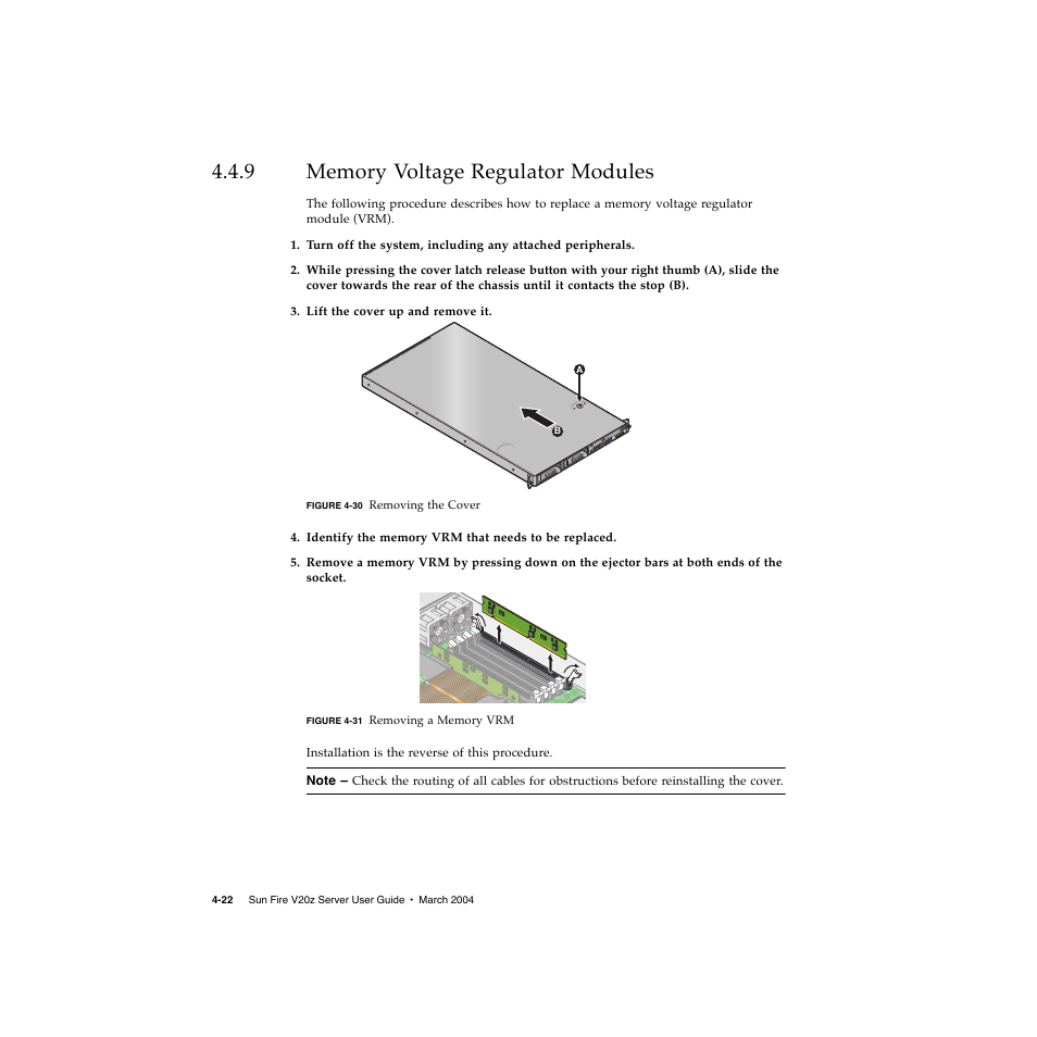9 memory voltage regulator modules, Memory voltage regulator modules 4–22 | Sun Microsystems Sun Fire V20z User Manual | Page 74 / 106