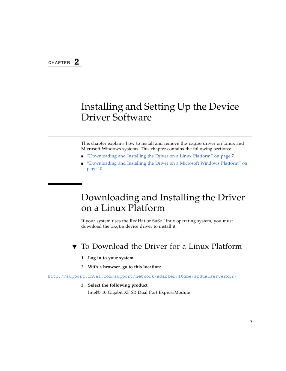 To download the driver for a linux platform, Chapter 2 | Sun Microsystems 5945532 User Manual | Page 25 / 58